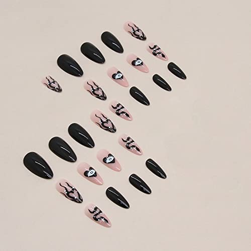 Black Fire Long Length 24 Pack Acrylic Press-On Nails for Effortless Application - Image 3