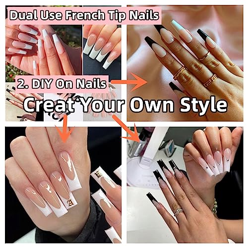 24 Piece Set Black French Tip Acrylic Nails - Elegant, Durable, Easy to Apply Design - Image 4
