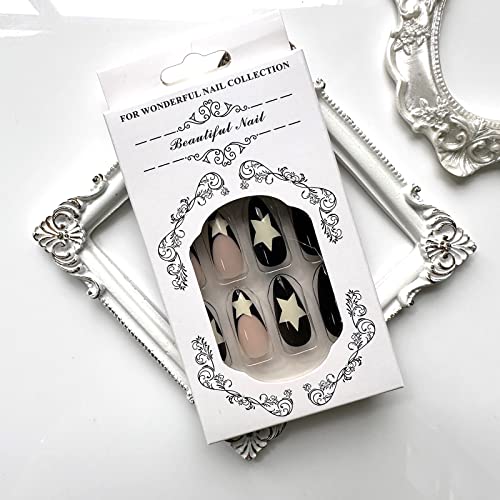 Black French Tip Almond Acrylic Press-On Nails 24 Count Set - Image 2