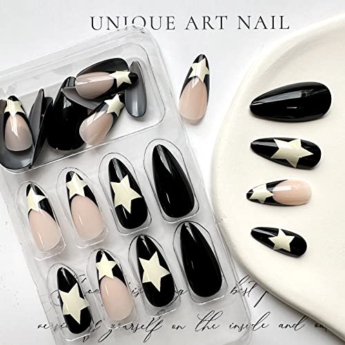 Black French Tip Almond Acrylic Press-On Nails 24 Count Set - Image 4