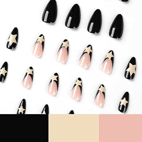 Black French Tip Almond Acrylic Press-On Nails 24 Count Set - Image 3