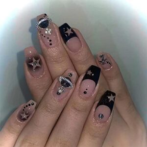 24 Piece Black French Tip Acrylic Nail Set for Elegant Nail Art Design