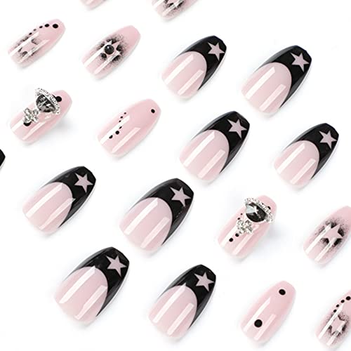 24 Piece Black French Tip Acrylic Nail Set for Elegant Nail Art Design - Image 4