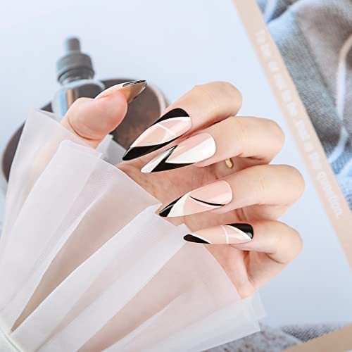 Long-Lasting Black Gel Nails Set with Stylish Designs for Beautiful Manicures - Image 5
