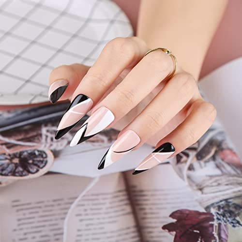 Long-Lasting Black Gel Nails Set with Stylish Designs for Beautiful Manicures - Image 6
