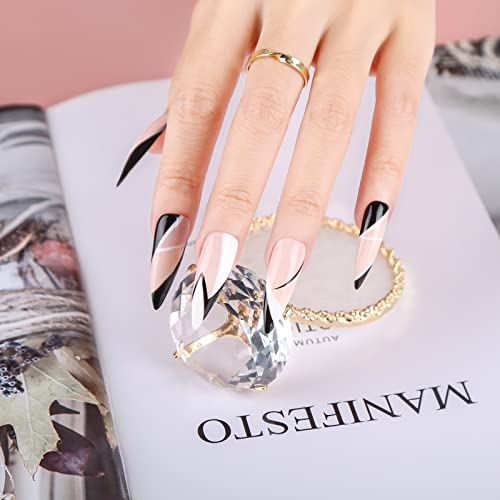 Long-Lasting Black Gel Nails Set with Stylish Designs for Beautiful Manicures - Image 4