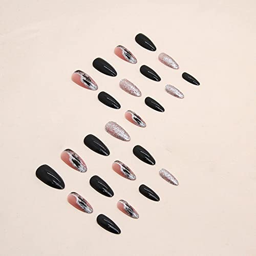 24 Piece Black Glitter Acrylic Nails Set for Stylish and Durable Nail Art - Image 3