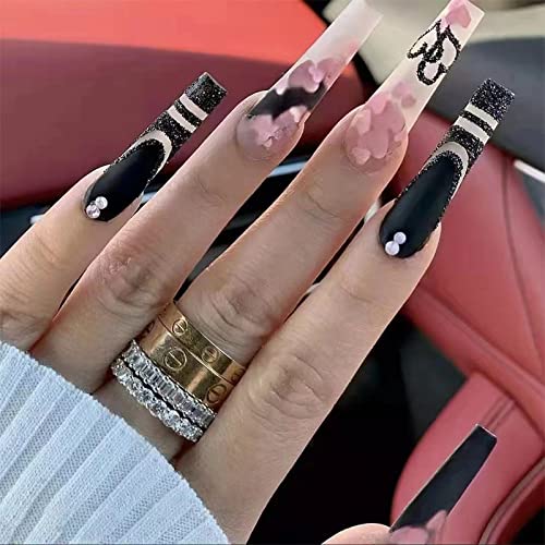 Black Glitter Coffin Acrylic Nails - 24 Pieces, Stylish and Durable Nail Art Set
