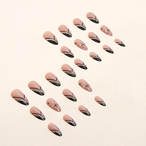 Black Gold Acrylic Nail Set Stylish Manicure 24 Pieces Long Length - Image 7
