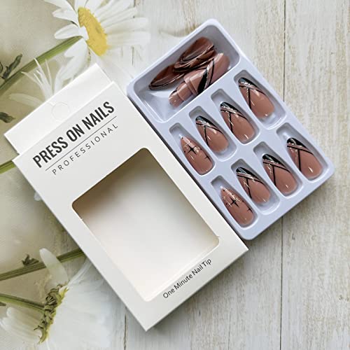 Black Gold Acrylic Nail Set Stylish Manicure 24 Pieces Long Length - Image 3