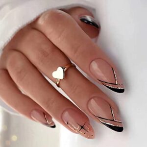 Black Gold Acrylic Nail Set Stylish Manicure 24 Pieces Long Length