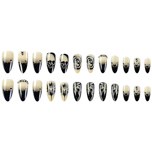 Black Halloween Spooky Style Acrylic Nail Set 24 Pieces Easy Apply - Image 2