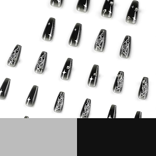 Black ombre acrylic nails. - Image 5