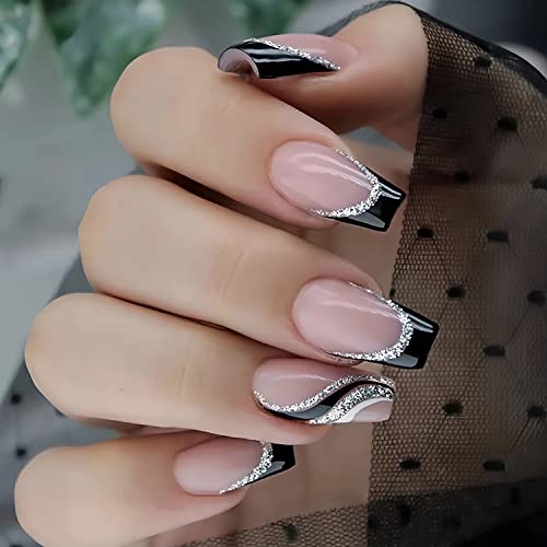 Black & Silver Acrylic Nails