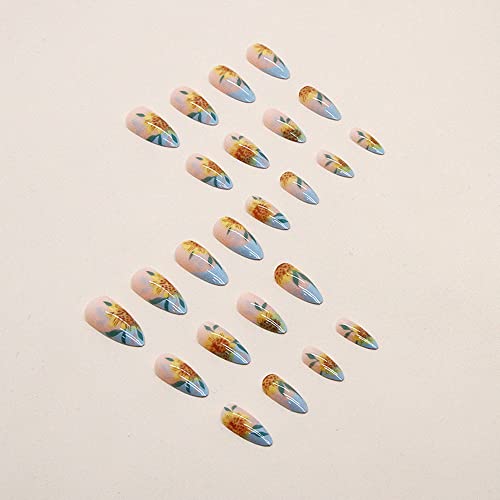 24 Piece Long Black Sunflower Acrylic Nails Set Easy Apply - Image 5