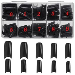 Black Tip Acrylic Nails, 24 Count, Durable, Stylish, Salon Quality