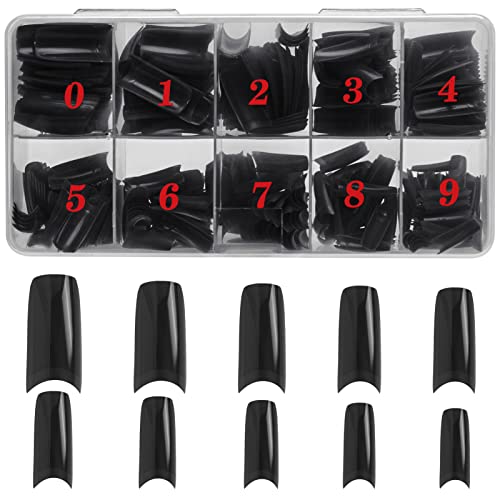 Black Tip Acrylic Nails, 24 Count, Durable, Stylish, Salon Quality
