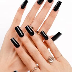 Black Tip Square Acrylic Nails 24 Piece Set - Durable Fashionable Nail Art