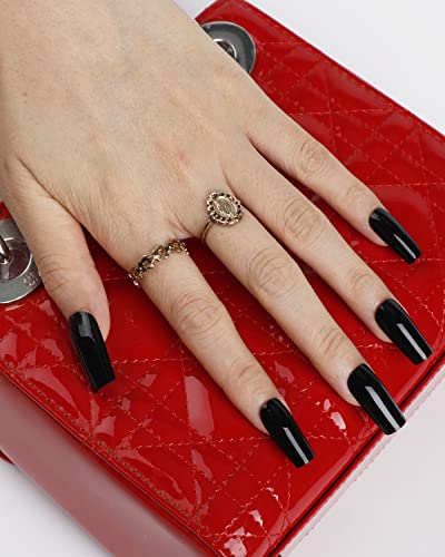 Black Tip Square Acrylic Nails 24 Piece Set - Durable Fashionable Nail Art - Image 3