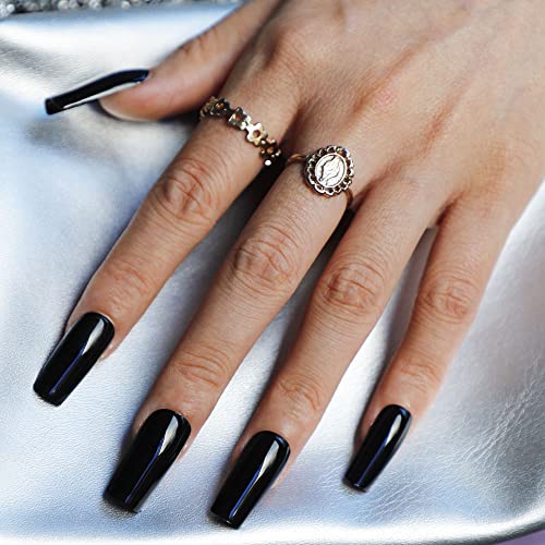 Black Tip Square Acrylic Nails 24 Piece Set - Durable Fashionable Nail Art - Image 2