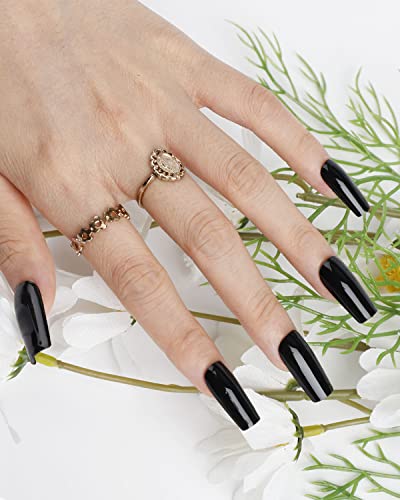 Black Tip Square Acrylic Nails 24 Piece Set - Durable Fashionable Nail Art - Image 4