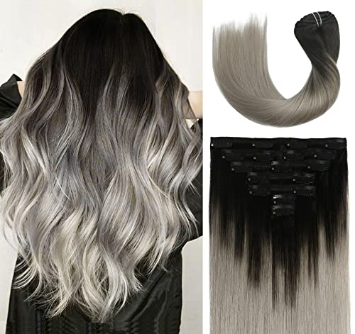 Black to Silver Ombre Hair Extension