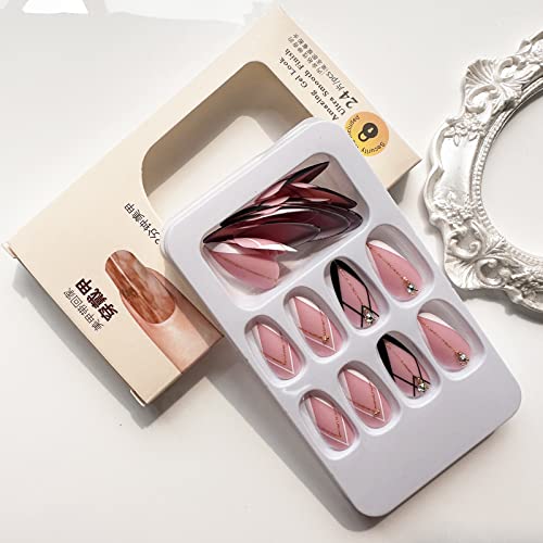 Black V Tip Acrylic Nails 24 Piece Set Medium Size for Stylish Nail Art - Image 8