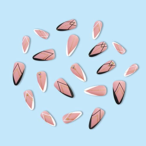 Black V Tip Acrylic Nails 24 Piece Set Medium Size for Stylish Nail Art - Image 4