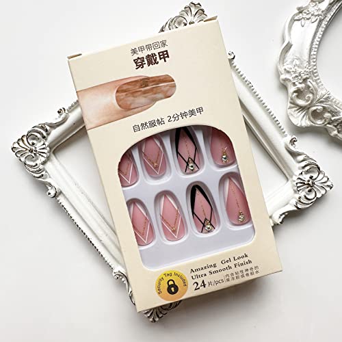 Black V Tip Acrylic Nails 24 Piece Set Medium Size for Stylish Nail Art - Image 2