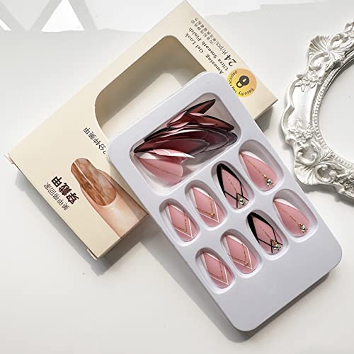 Black V Tip Acrylic Nails 24 Piece Set Medium Size for Stylish Nail Art - Image 6