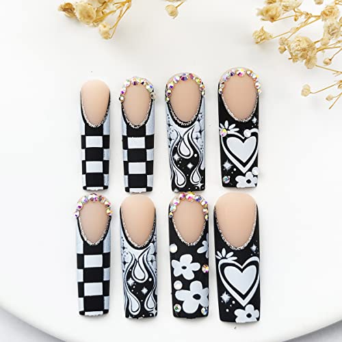 ?Black & White Flame Acrylic Nails? - Image 3