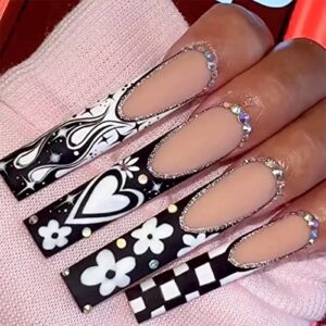 ?Black & White Flame Acrylic Nails?
