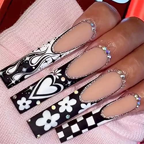 ?Black & White Flame Acrylic Nails?