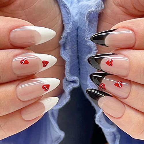 ?Black, White, Red Acrylic Nails?
