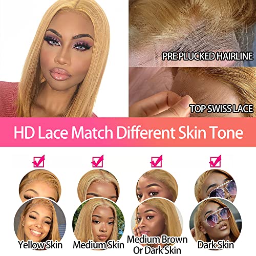 13x4 Transparent Lace Front Blonde Bob Wig 100% Human Hair - Image 4