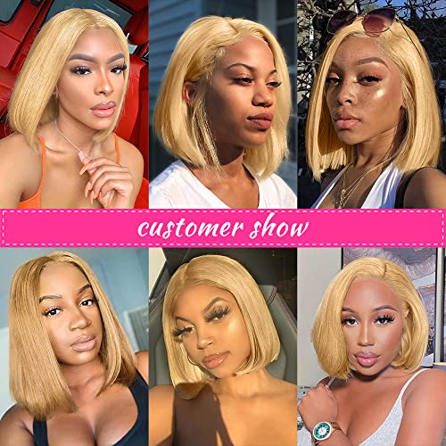 13x4 Transparent Lace Front Blonde Bob Wig 100% Human Hair - Image 3