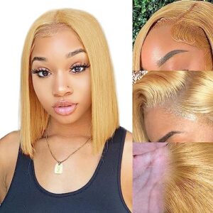13x4 Transparent Lace Front Blonde Bob Wig 100% Human Hair