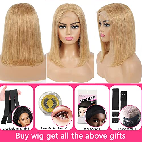 13x4 Transparent Lace Front Blonde Bob Wig 100% Human Hair - Image 2
