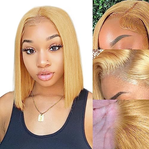 13x4 Transparent Lace Front Blonde Bob Wig 100% Human Hair