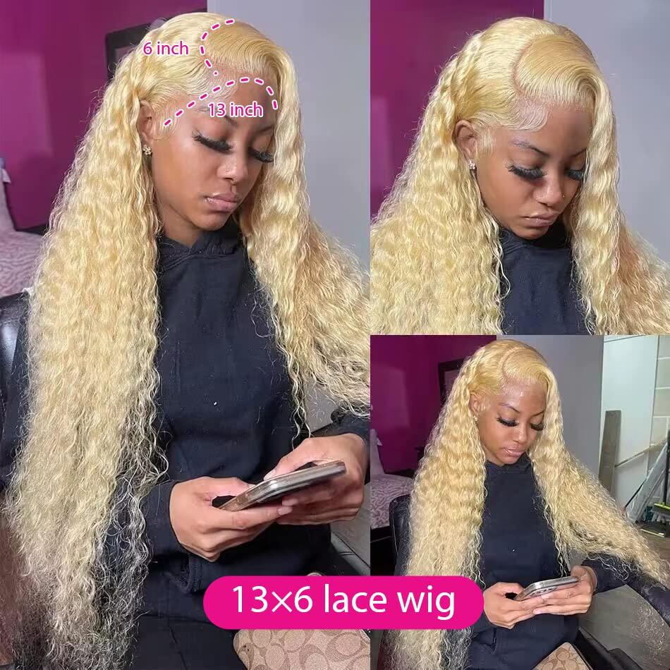 Blonde Curly 13x4 Lace Front Wig 100% Human Hair Comfortable Fit - Image 2