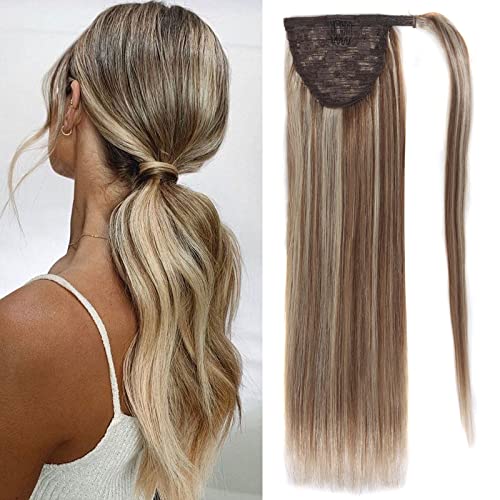 24 Inch Blonde Human Hair Ponytail Extension Clip-In for Natural Full Look