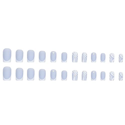 Chic Blue Acrylic Aesthetic Nails Set for Manicures - 24 Pieces, Medium Length - Image 3