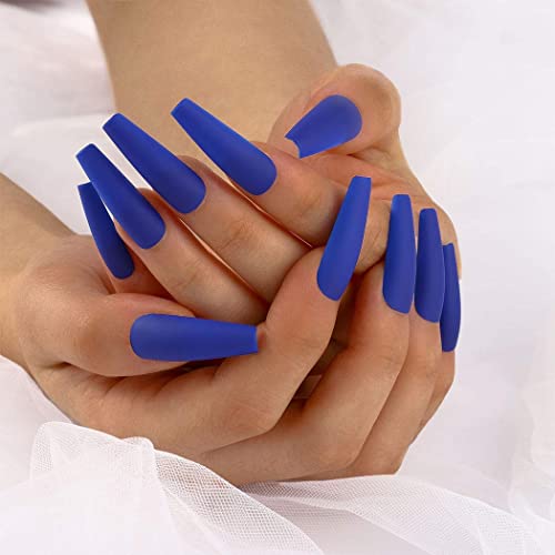 Blue Acrylic Coffin Nails Design with Glossy Finish for Elegant Nail Art - Image 4