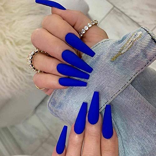 Blue Acrylic Coffin Nails Design with Glossy Finish for Elegant Nail Art