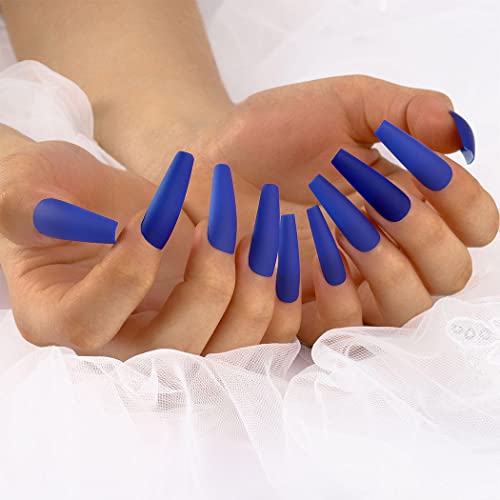Blue Acrylic Coffin Nails Design with Glossy Finish for Elegant Nail Art - Image 5