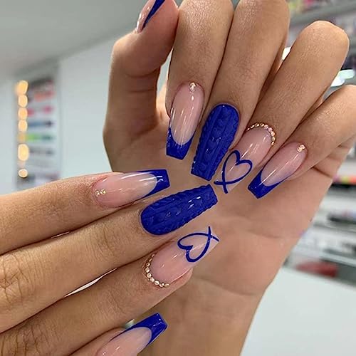 Blue Acrylic Coffin Nails for Babies - Set of 24, Durable and Stylish Design