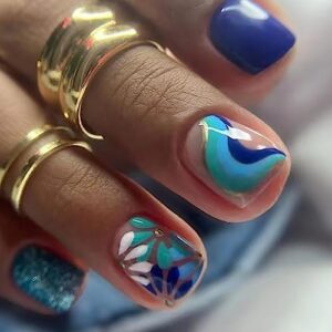 Blue Acrylic Nail Design Ideas for Stylish Trendsetting Nail Art 12 Piece Set