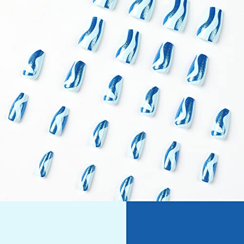 Short Blue Coffin Acrylic Nails - Stylish, Durable Nail Art for Everyday Wear - Image 5