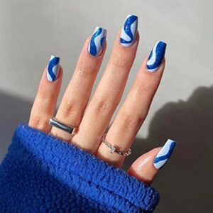 Short Blue Coffin Acrylic Nails - Stylish, Durable Nail Art for Everyday Wear