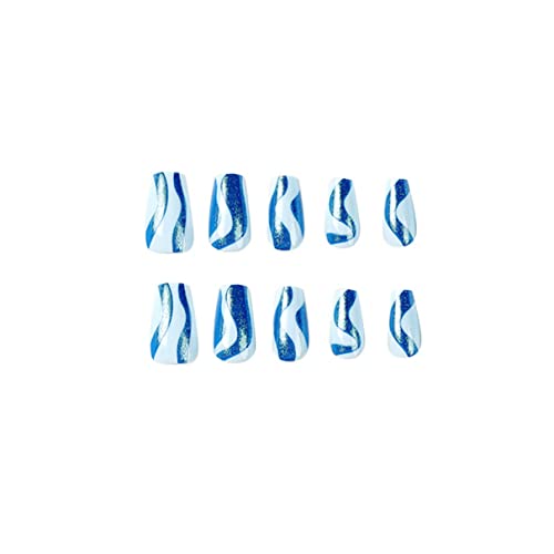 Short Blue Coffin Acrylic Nails - Stylish, Durable Nail Art for Everyday Wear - Image 2
